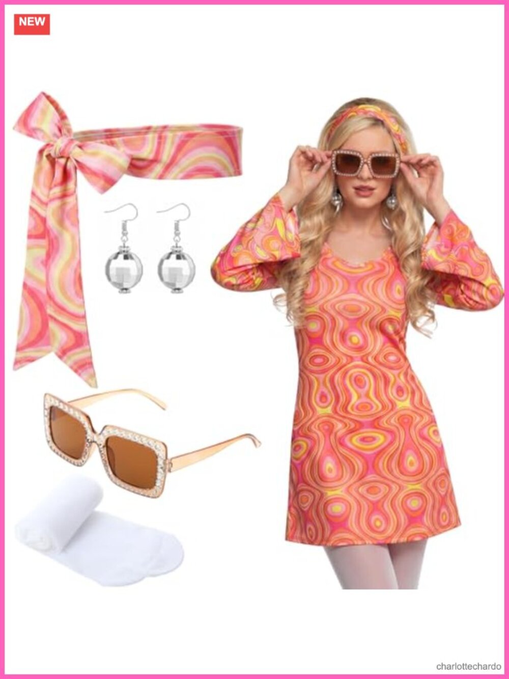 70s Disco Costume Set - 5 Pieces Women's Hippie Outfit
